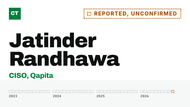 CISO Tribune executive record: Jatinder Randhawa, reported as CISO at Qapita, not yet confirmed