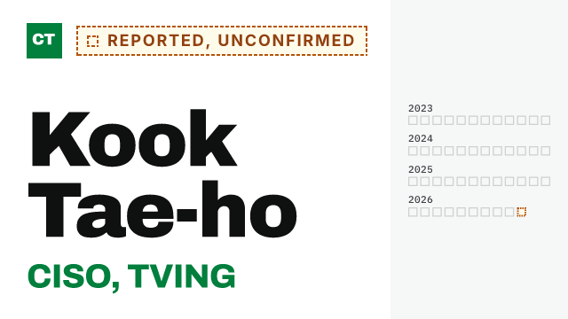 CISO Tribune executive record: Kook Tae-ho, reported as CISO at TVING, not yet confirmed